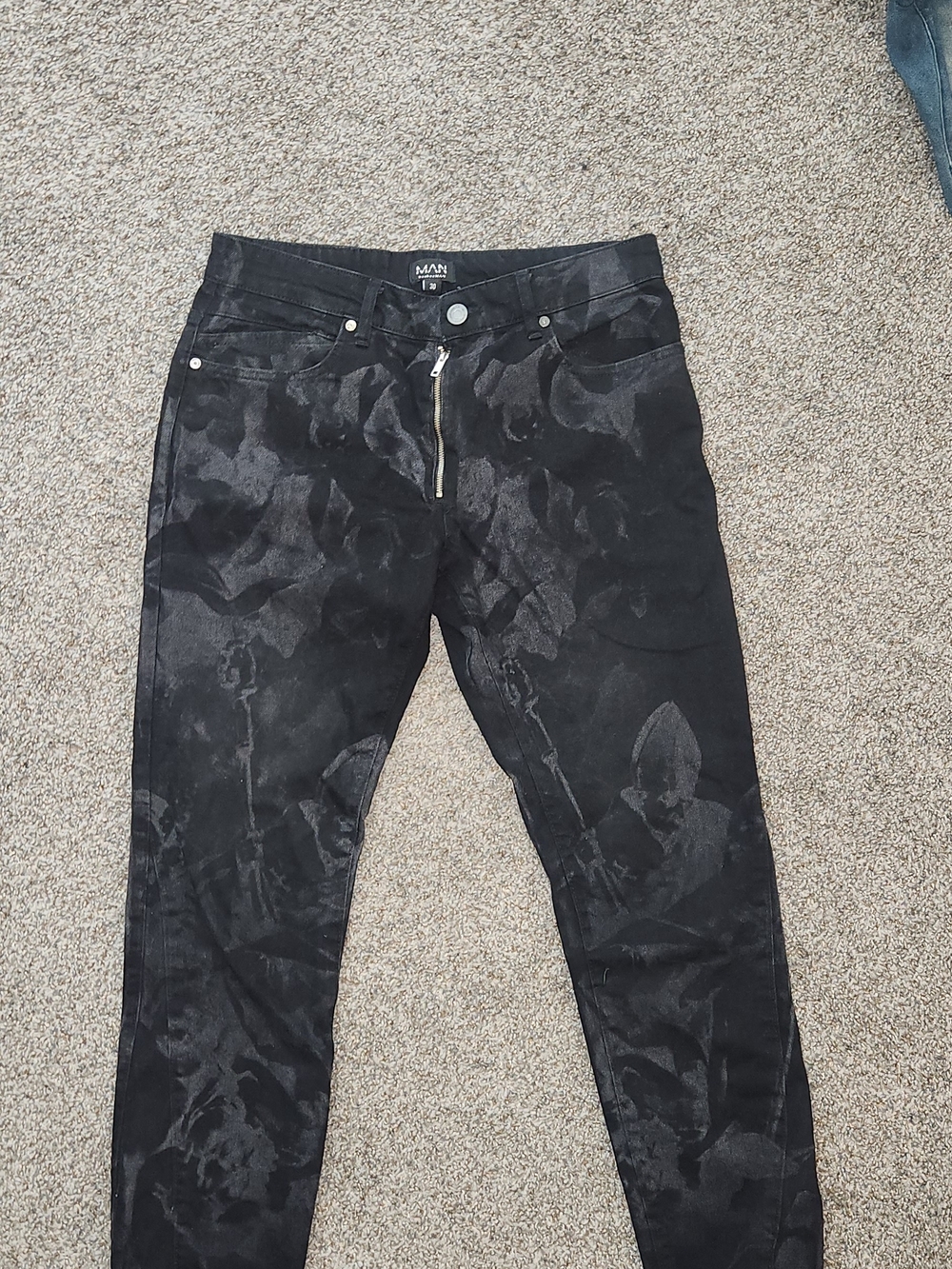 boohooMAN Black Print Jeans